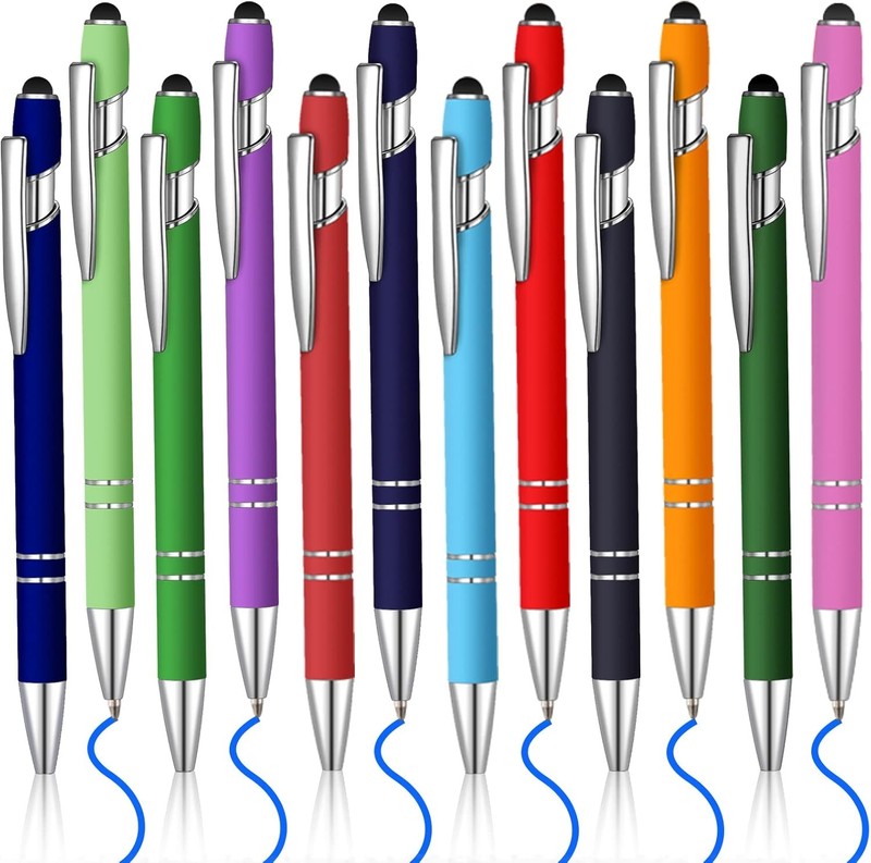 12 Pcs Blue Ink Ballpoint Pen with Stylus Tip, 1.0 mm Metal
