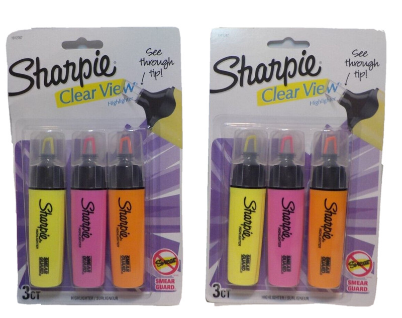 Sharpie Clear View Highlighters – 2 – 3 Packs Yellow, Pink & Orange 6 count
