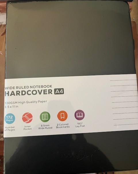172-Page A4 Notebook Hardcover- Wide Ruled,100GSM Thick Paper, 8.5” x11 (BLACK)