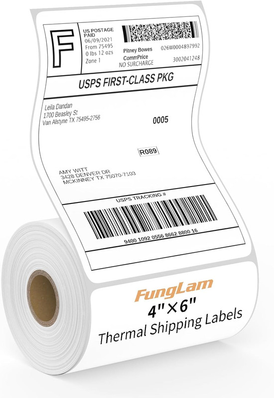 4″ x 6″ Direct Thermal Labels, Perforated, 1″ Core, 250 Labels per Roll