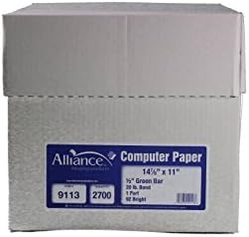 Continuous Computer Paper, 14 7/8 X 11, 1-Part, 92 Bright, 20 Lb, 1/2" Green Bar gallery