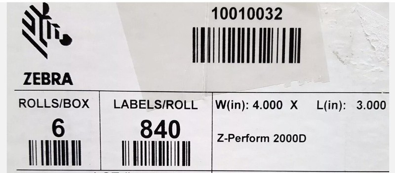 10010032 – Zebra 4″ x 3″ Z-Perform 2000D Label (Case of 6)