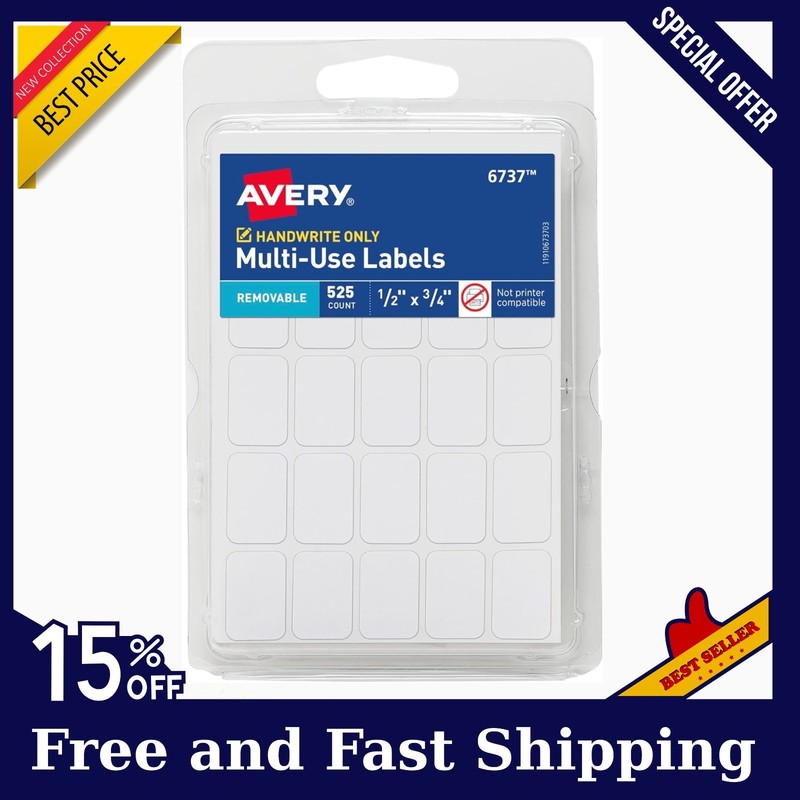 Multi-Use Removable Labels, 1/2″ X 3/4″, White, Non-Printable, 525 Blank Labels