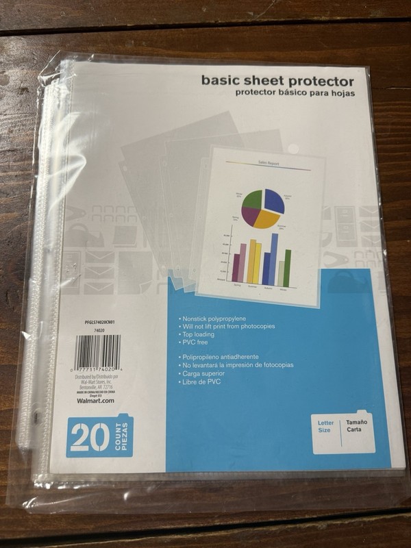 Walmart PVC-Free Clear Polypropylene Letter Sheet Protectors, 20 ct Model 74020