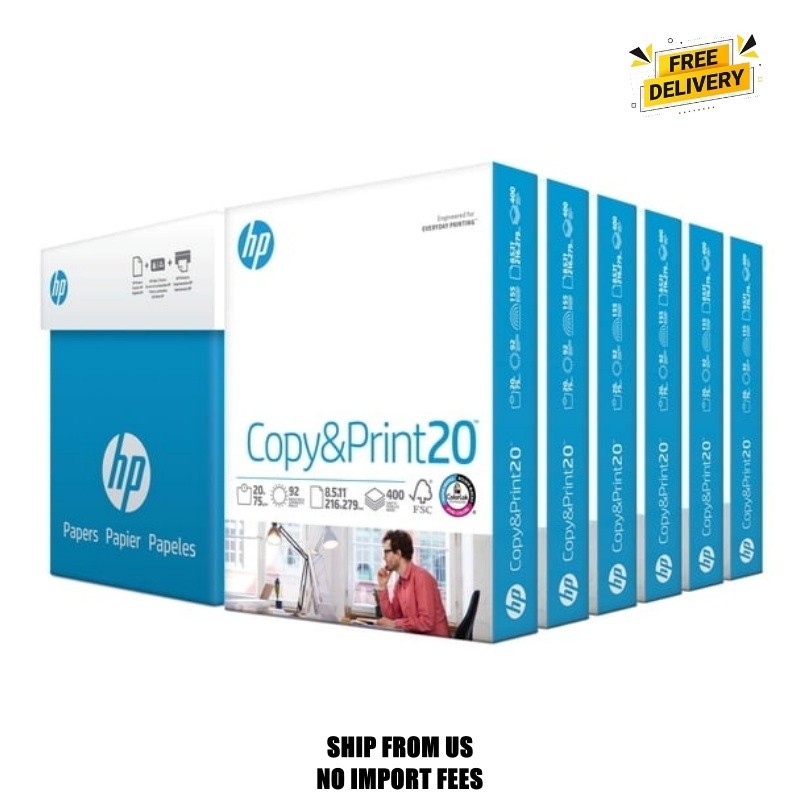"HP Printer Paper - Copy and Print, 20 lb., 8.5"" x 11"", 2,400 Sheets, 6 Pack,