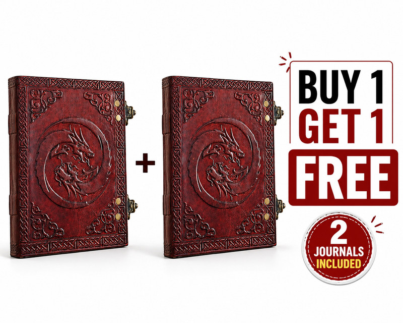 Fantasy Dragon Leather Notebook Handmade 5×7 Double Lock B1G1 Free Gift