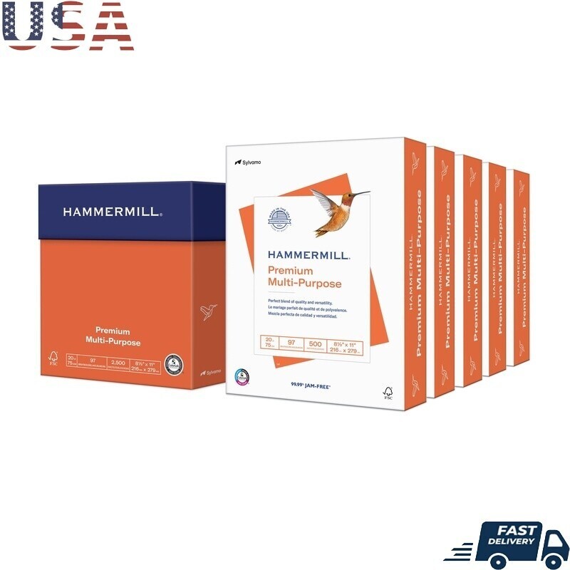 Premium Multipurpose Copy Paper 20 Lb 8.5x11In 5 Reams 2500 Sheet Printer Office