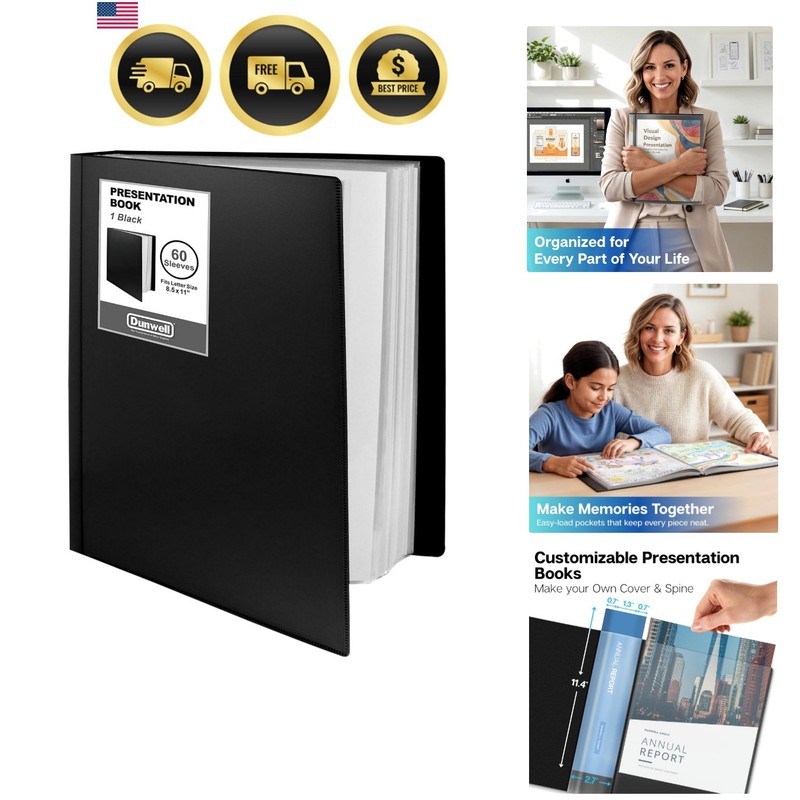 Presentation Binder 60-Pocket, Displays 120 Pages, 8.5×11 Portfolio Binder wi…