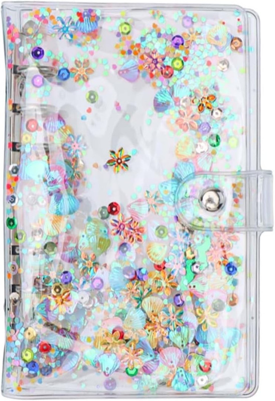A6 Budget Binder Cover 6 Ring Binder Cute Glitter Quciksand PVC Planner Cover wi