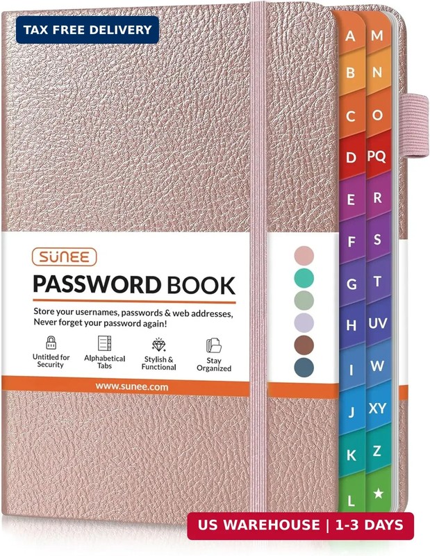 SUNEE Password Keeper Book with Colorful Alphabetical Tabs, Small Pocket Passwor