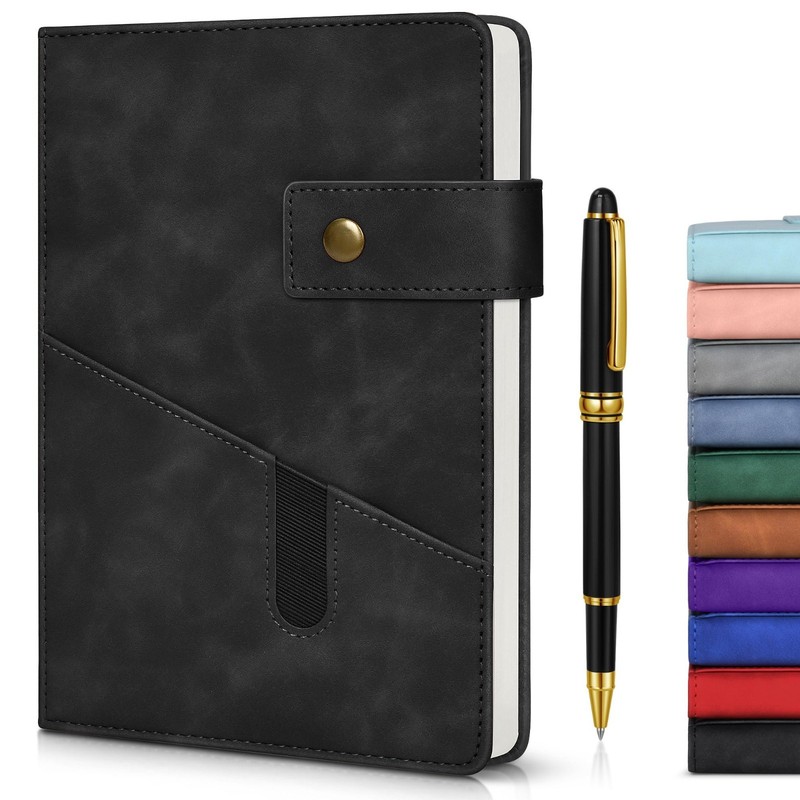 Personalized A5 Leather Journal Notebook with Pen, 200 Pages Thick Paper, Colleg