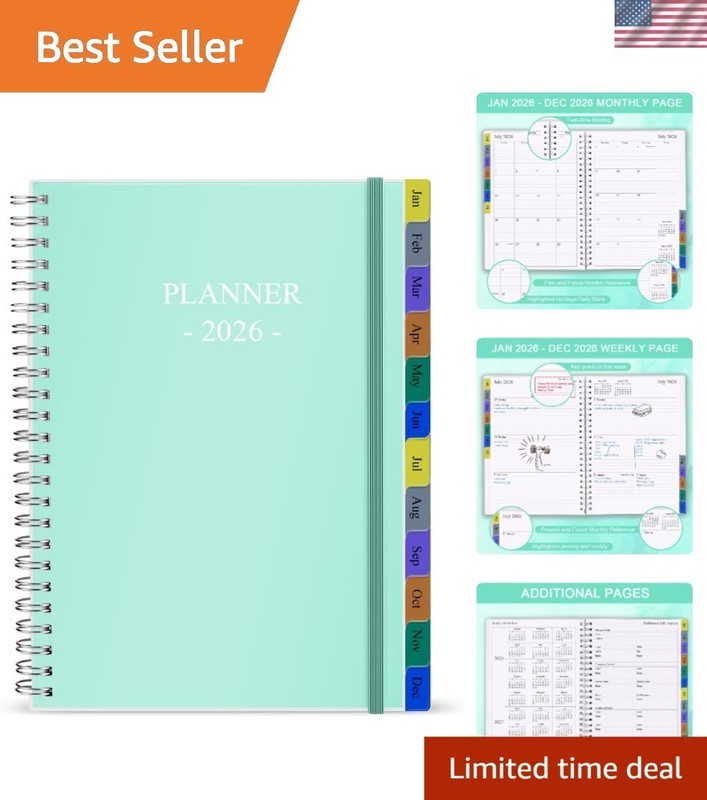 Flexible Cover 2026 Planner – Weekly & Monthly with 12 Tabs & 14 Notes Pages