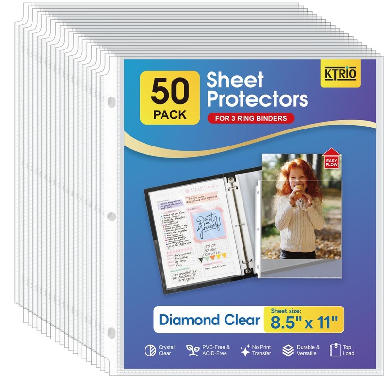 KTRIO Sheet Protectors 8.5 x 11 Inch, Clear Top Loading x 11 in,