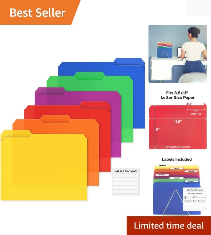 Durable Acid-Free Poly File Folders Set of 6 – Color-Coded Document Organizers
