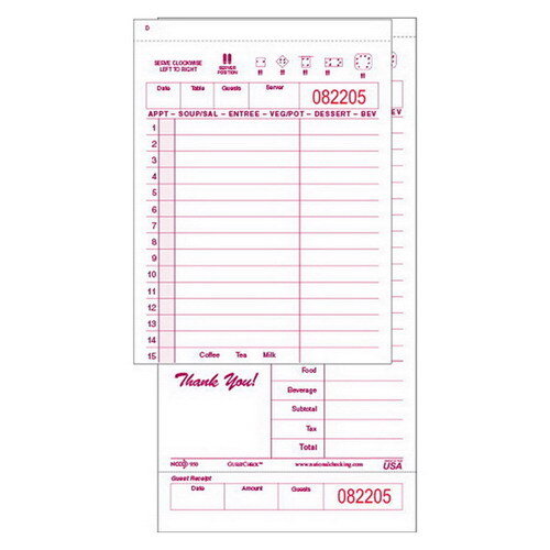 Large 2-Part 15-Line Carbonless Guest Check Maroon 8.5″ L x 4.25″ W | 2000/Case