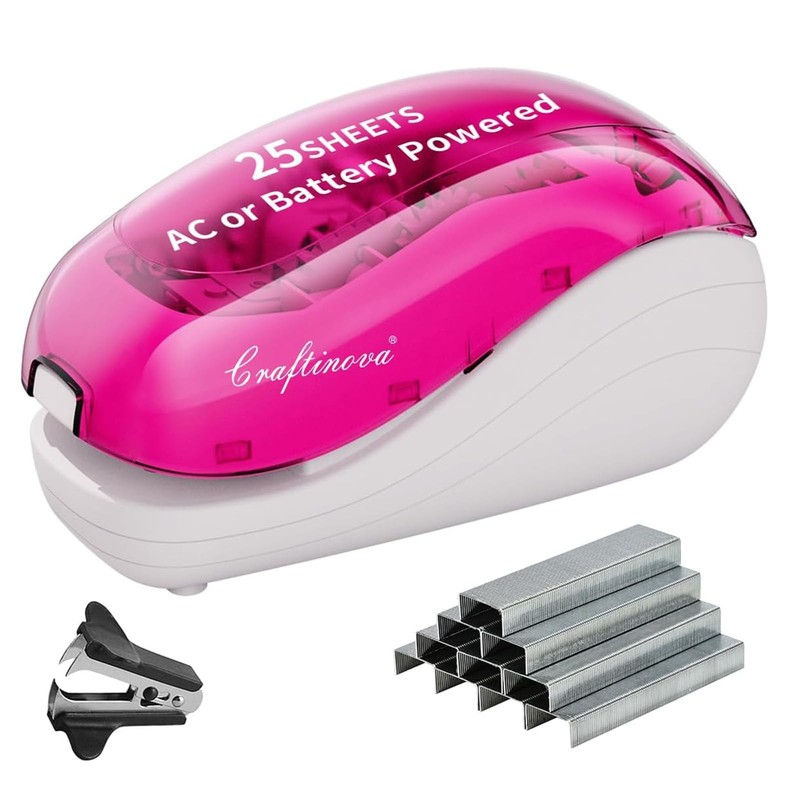 Craftinova Electric Stapler-Pink,Including 2000 Staples and 1 Staple Pink