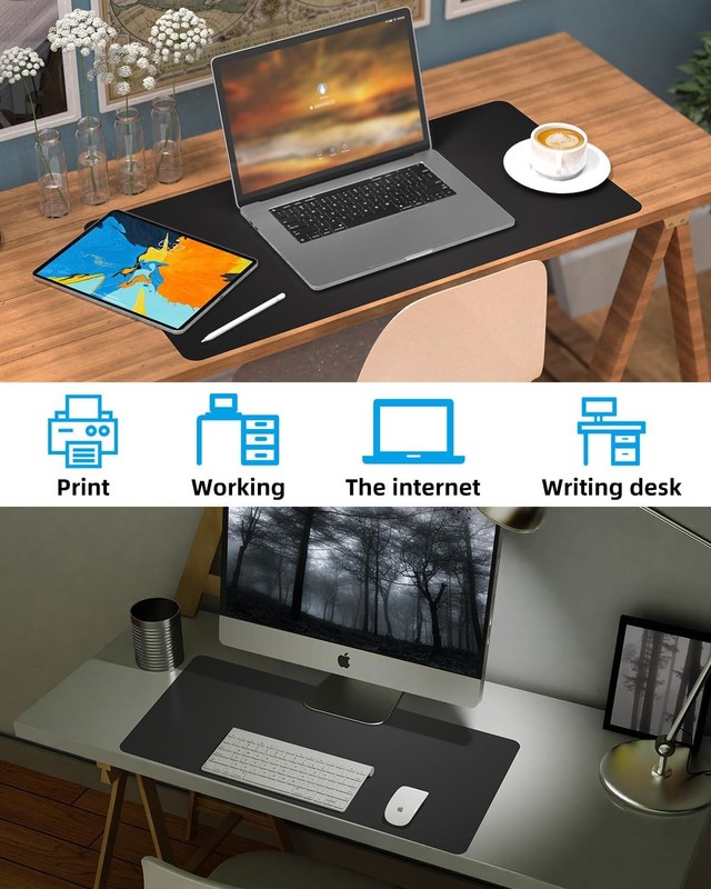 Small Desk Mat,Leather Pad Protector,Desk Mouse 23.6in*13.7in, Black gallery
