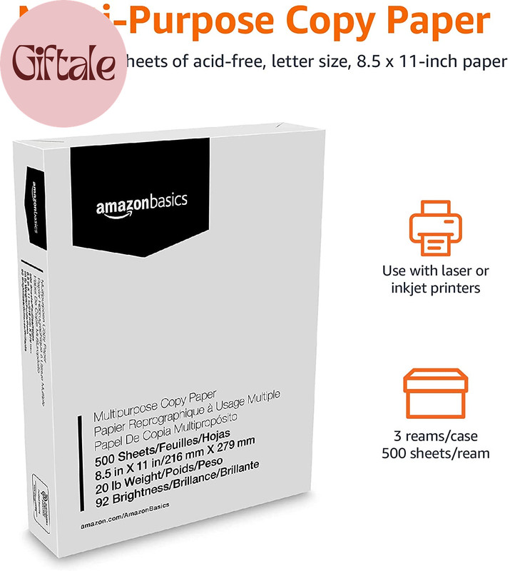 Multipurpose Copy Printer Paper, 20 Lb, 8.5 X 11 Inches, 3 Reams (1,500 Sheets), gallery