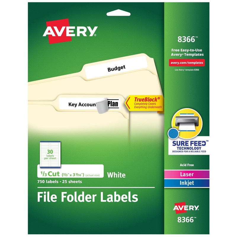 Avery File Folder Labels Trueblock Technology Permanent Adhesive 2/3 X 3-7/16