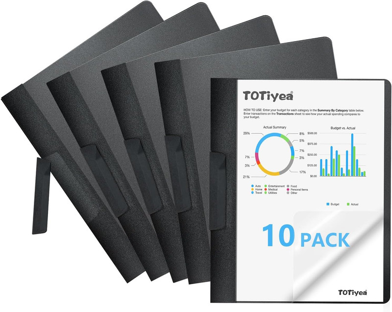 Totiyea 10 Pack Clear Report Covers with Swing Clip, File Folder with Swing Clip