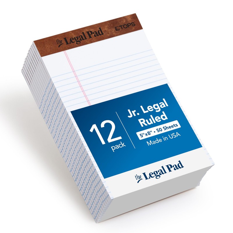 Legal Pads, 12 Pack, 50 Jr. Legal Ruled 5″ x 8″ Sheets, Bright White Paper wi…