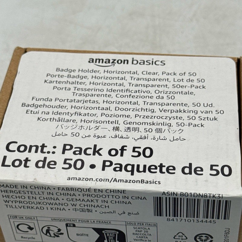 AmazonBasics Badge Holder Horizontal Pack Of 50 Clear DHNB002 Durable Vinyl gallery