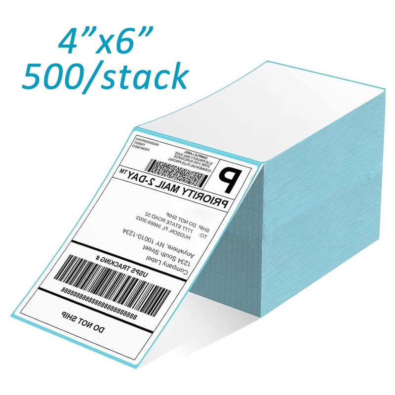 4x6 Fanfold Direct Thermal Shipping Labels Perforated for Zebra Rollo 500/stack