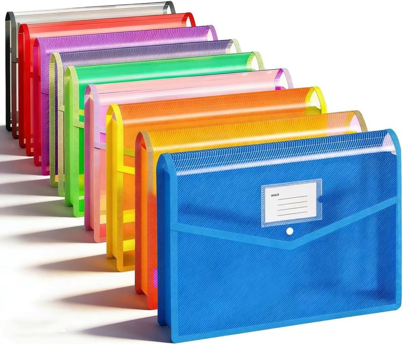 Plastic File Folder,9 Pcs Large-Capacity Poly Envelope Expanding Wallet Document