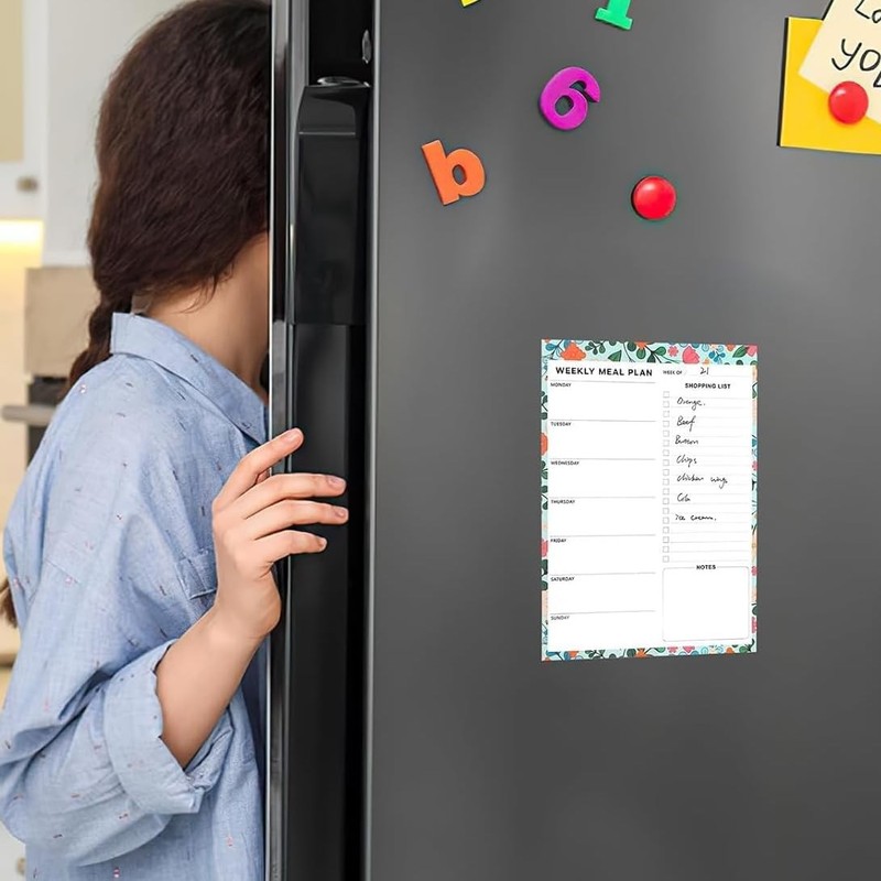 60 Sheet Meal Planner for Fridge, Magnetic Weekly 25.5 cm by 17.5 cm, Flower gallery