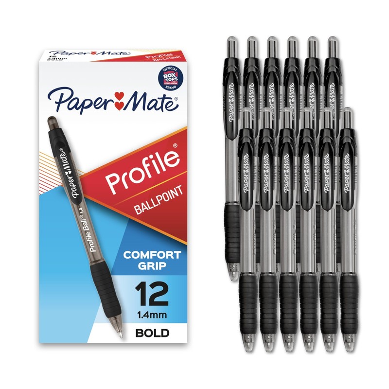 Paper Mate Profile Retractable Ballpoint Pens, 12 Count (Pack of 1), Black