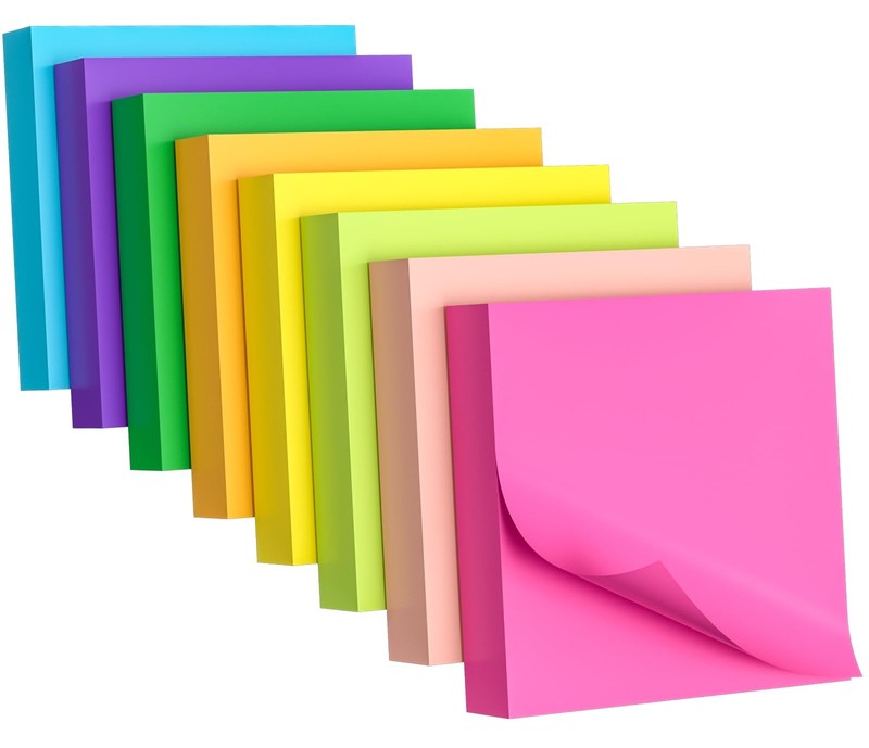 Sticky Notes 3×3 Inch, 8 Pads, 800 Sheets, 8 Bright Colors Sticky Note Pad, Bulk