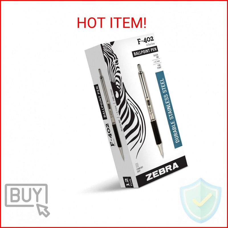 Zebra Pen F-402 Stainless Steel Retractable Ballpoint Ink Pens 12-Pack, Black In