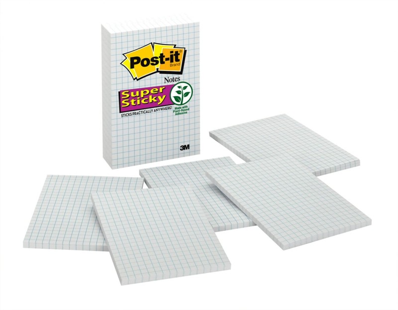 Post it Super Sticky Notes 4x6 White with Blue Grid Lines 6 Pads Pack
