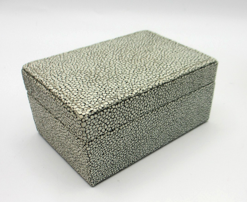 Leather Box Small Shagreen Embossed Gray Black