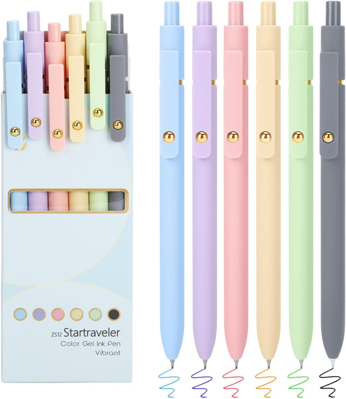 Bolígrafos de colores, paquete de 6, punta media de 0,7 mm.