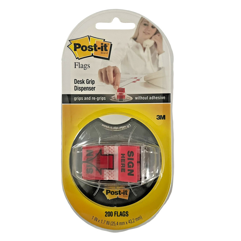 Post-It Flags Desk Grip Dispenser “Sign Here” 200 Flags/Dispenser 1″ x 1.7″ New