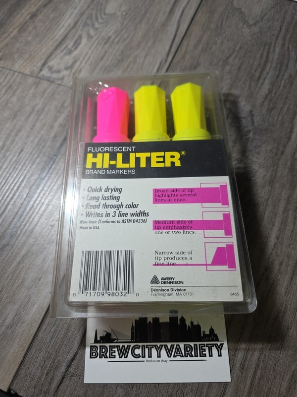 Vintage Avery Hi-Liter Chisel Tip Fluorescent Pink 3 Pack USA Made NOS