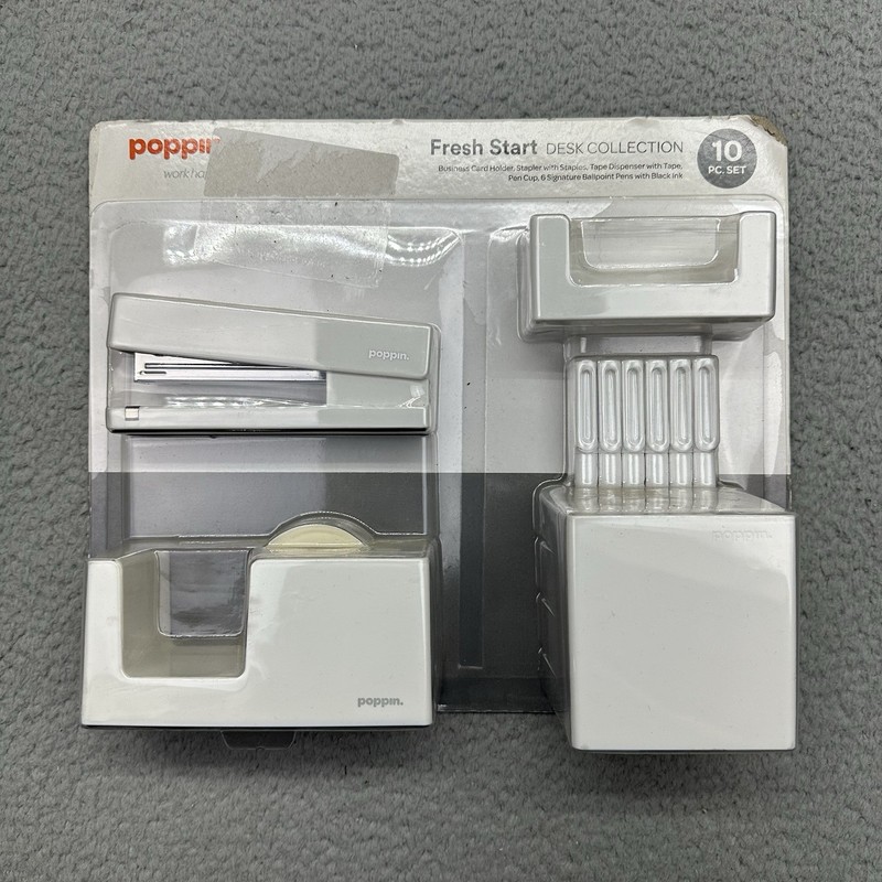 NIP Poppin 104513 White Fresh Start 10 Piece Desk Collection Work Happy Set