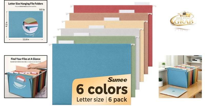 6 Pack Retro Color Hanging File Folders Letter Size 1/5-Cut Tabs gallery