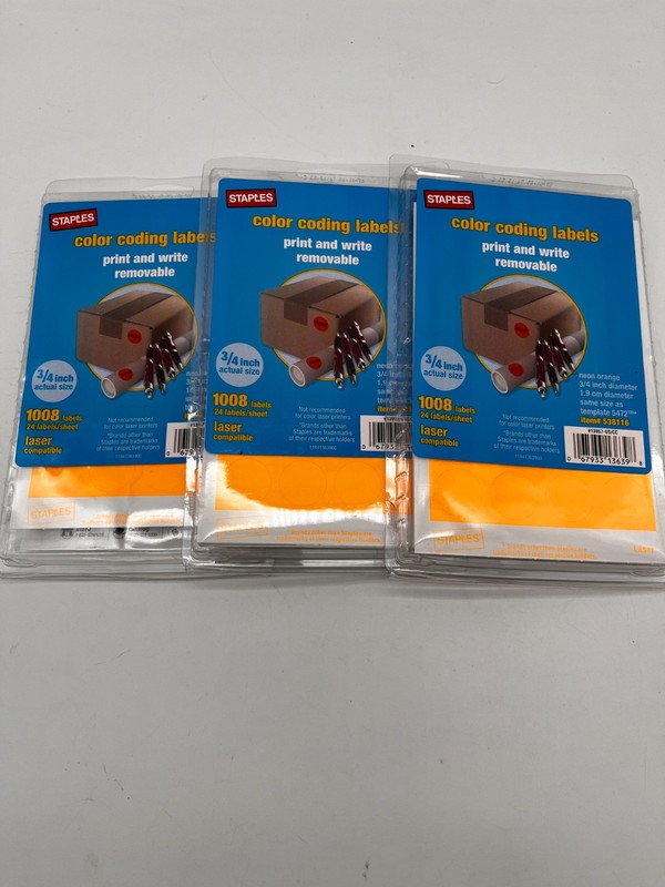 3/4in Round Removable Color Coding Labels 3/4" labels Orange 3 Pack of 1008 ea.
