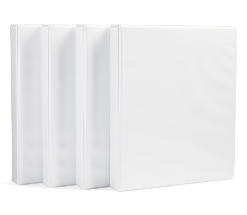 Amazon Basics 3-Ring Binder with Round Rings and Interior 4-Pack, White