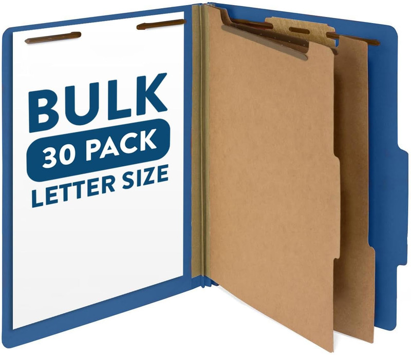 30 Letter Size Dark Blue Classification Folders, 2 Dividers, 2 Inch Tyvek Expans