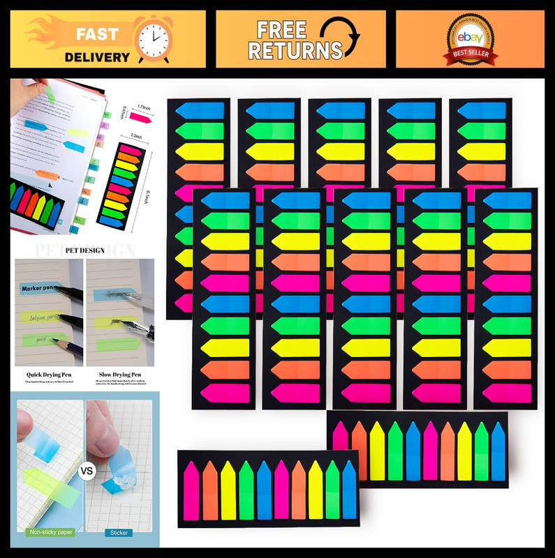 2400 Pcs Sticky Tabs Page Markers – Colorful Arrow Flag Index Tabs & Bookmarks