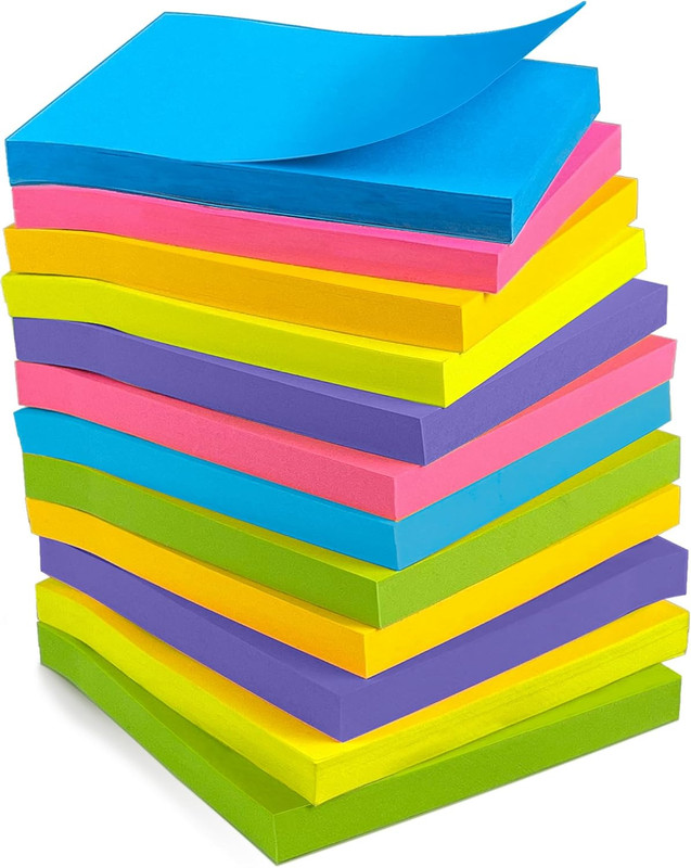 12 Pads 3×3 Colorful Sticky Notes Bulk Self Stick Memo Pads Office School