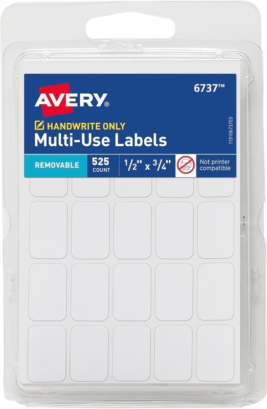 Avery Multi-Use Removable Labels, 1/2″ x 3/4″, White, Non-Printable, 525 Blank