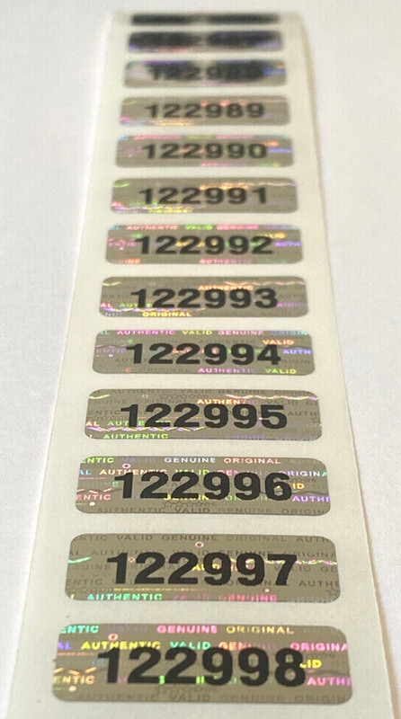 100- SERIAL NUMBER SECURITY HOLOGRAM LABELS STICKERS-TAMPER PROOF-1 X .375 INCH