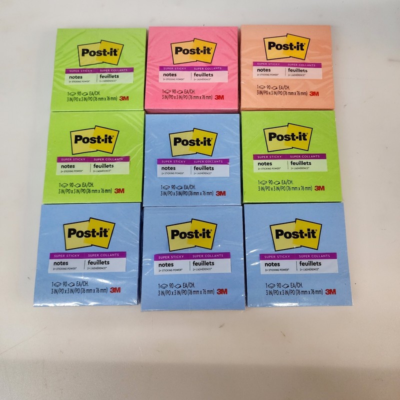 18 Post-it Notes Multiple Color Super Sticky Pads 3” x 3” 90 Sheets Per Pad
