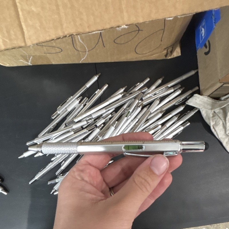 44 QTY Silver Ballpoint Pens with Ruler Markings, Level, and Stylus Tip