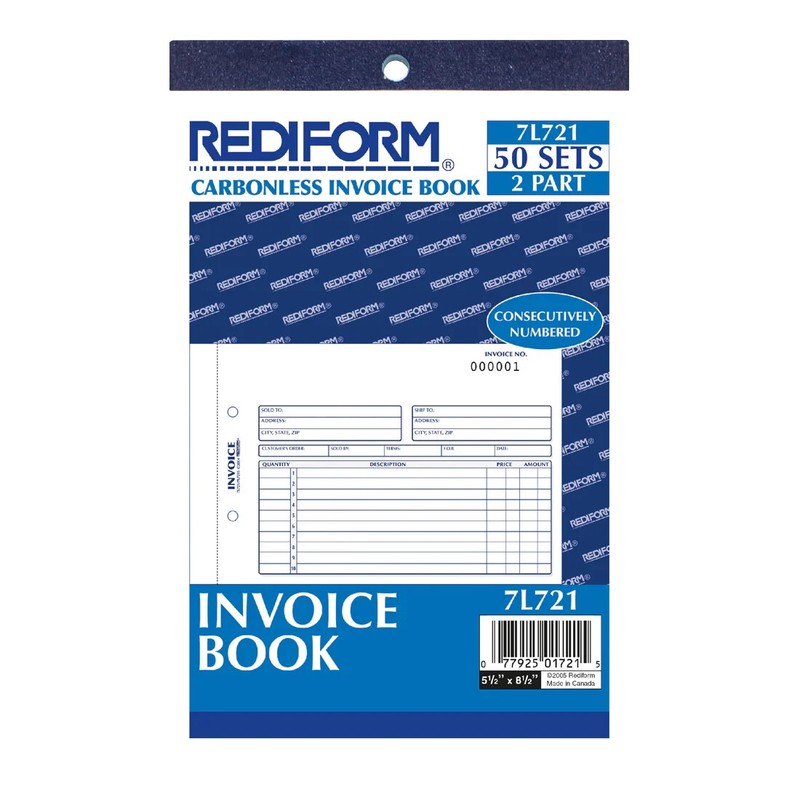 Rediform Invoice Book 2-Part Carbonless 50 Sets 5.5″X8″ Consecutive Numbered