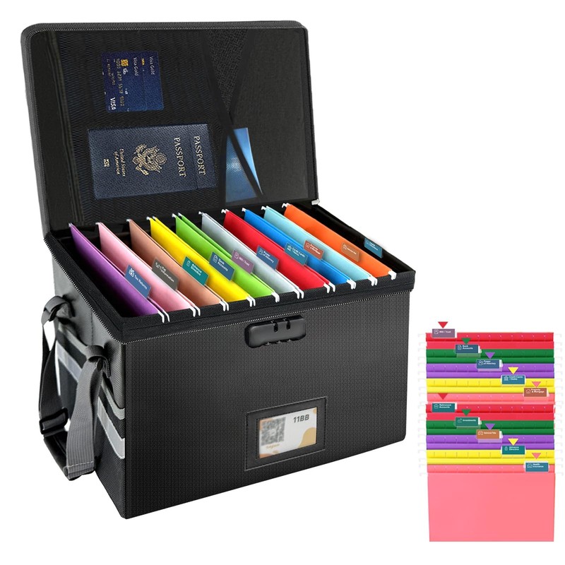 Next of Kin Box Organizer, Fireproof File Sorter w/Lock, Labels, Hanging Files
